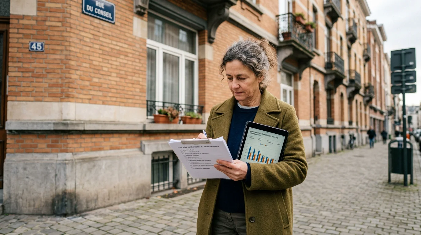 Personne réalisant un contrôle rapide d'un immeuble en copropriété à Bruxelles