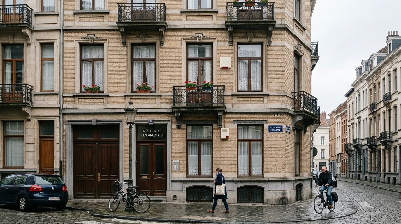 Façade d'immeuble résidentiel avec sirène d'alarme extérieure discrète