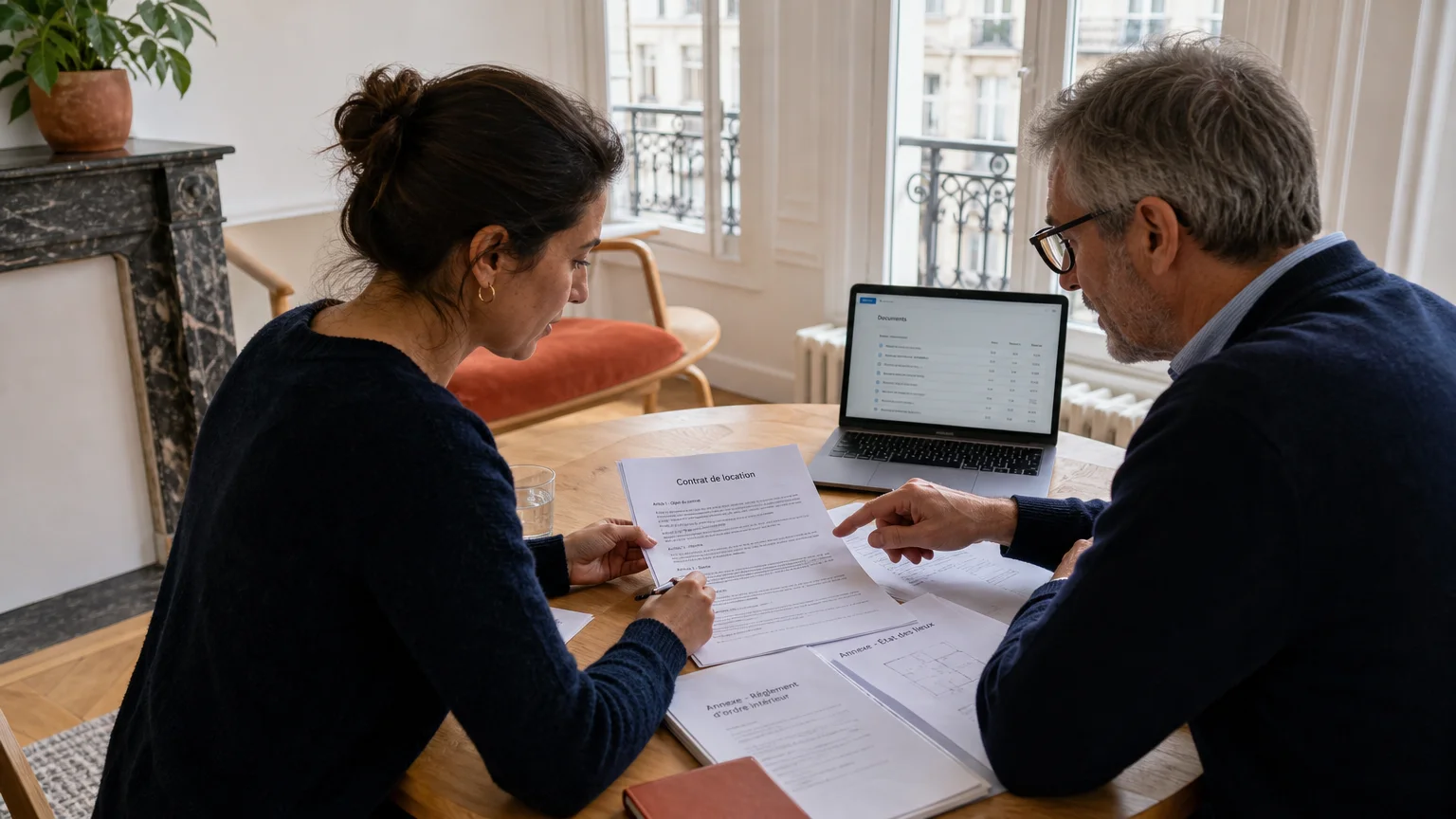 Un bailleur et un locataire préparent ensemble l’enregistrement d’un bail à Bruxelles