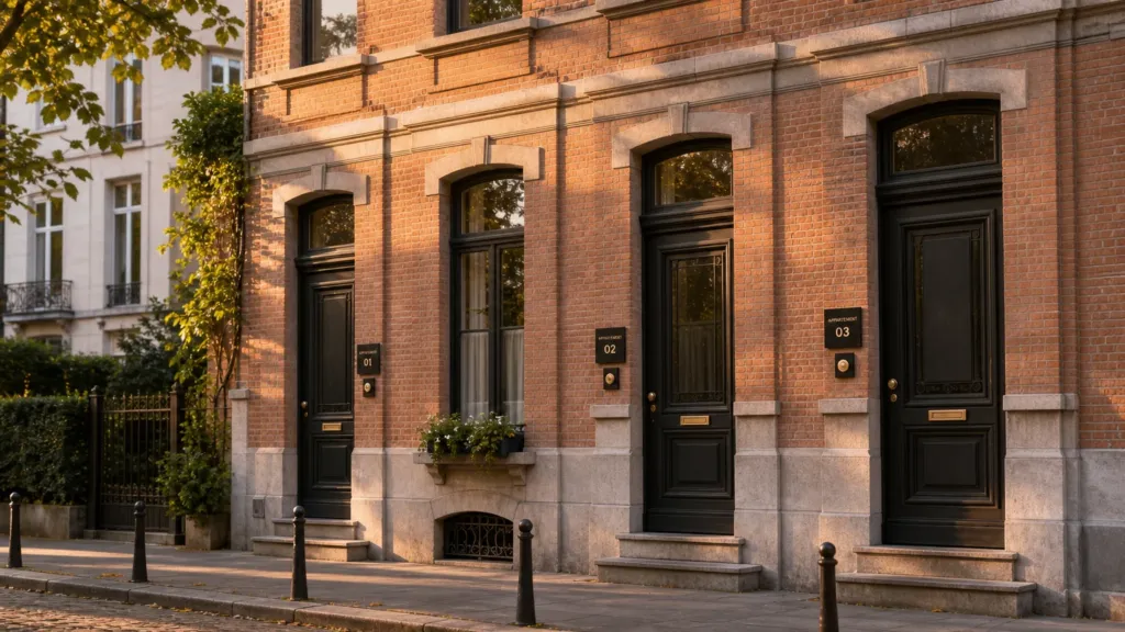Petit immeuble bruxellois de trois logements en façade de briques