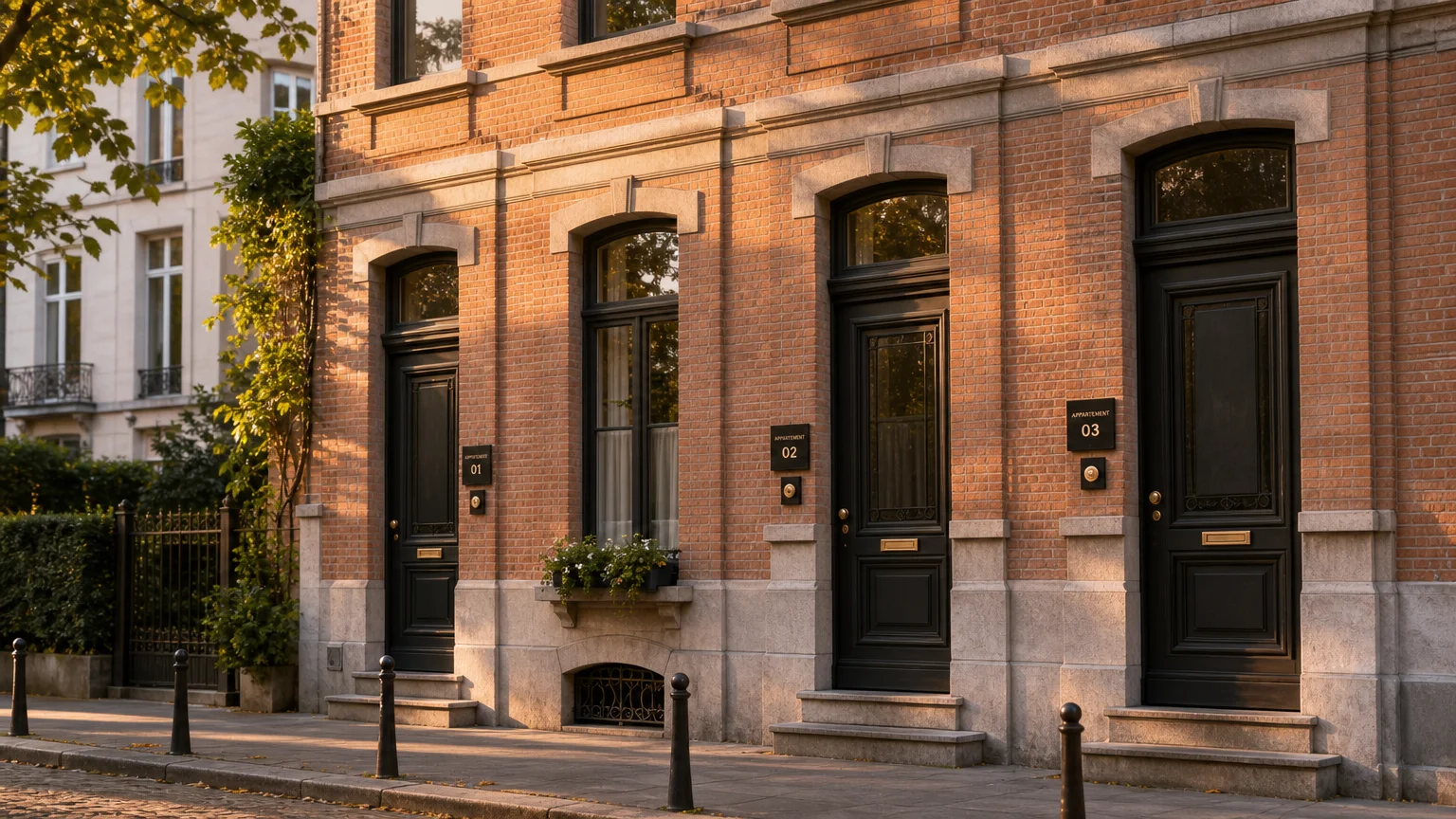 Petit immeuble bruxellois de trois logements en façade de briques
