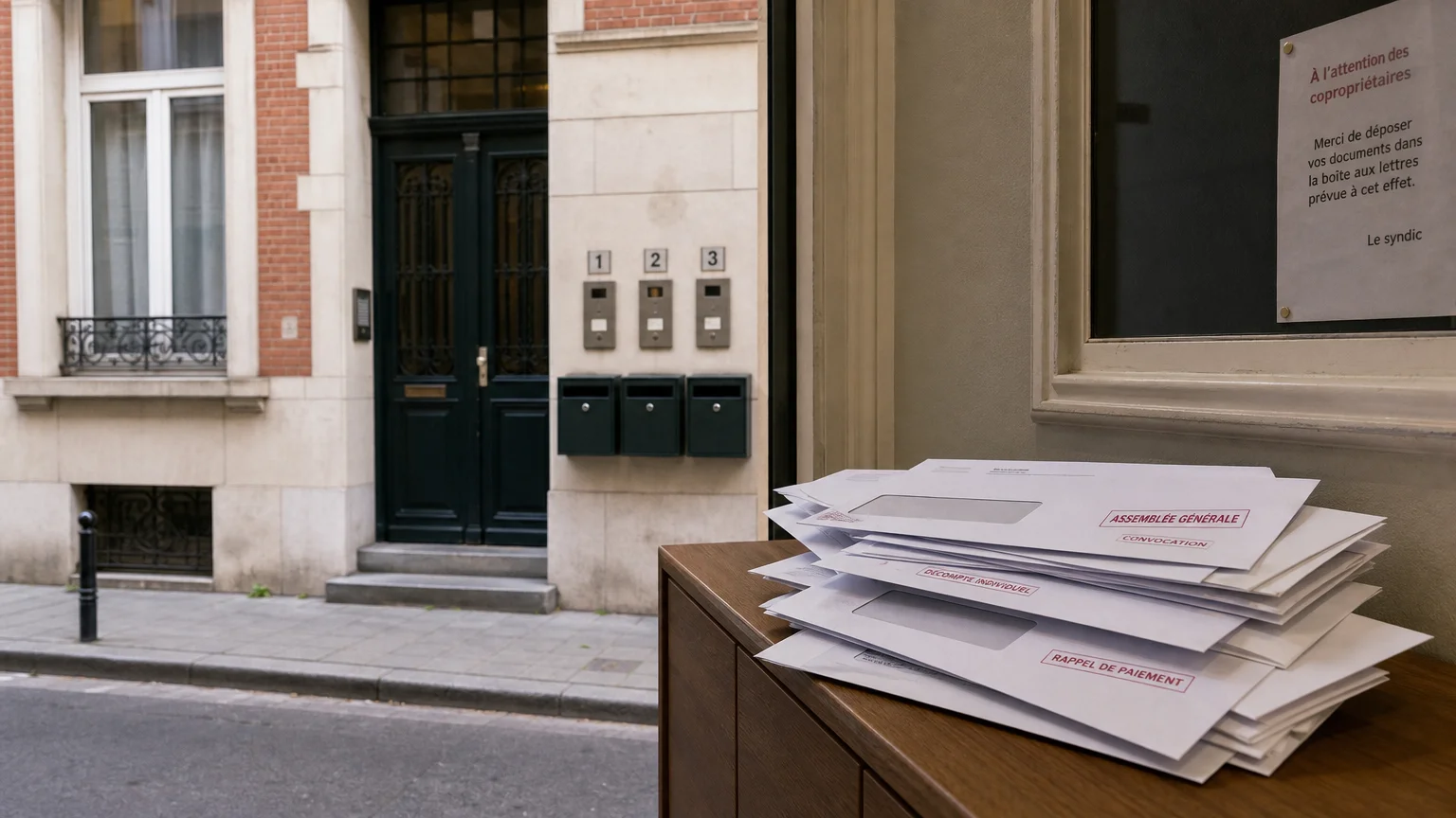 Immeuble bruxellois de trois logements avec courrier administratif non traité